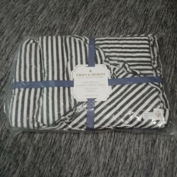 Emily & Meritt For Pottery Barn Kids Ruffle Candy Stripe Toddler Quilt NEW Blue - Picture 1 of 4